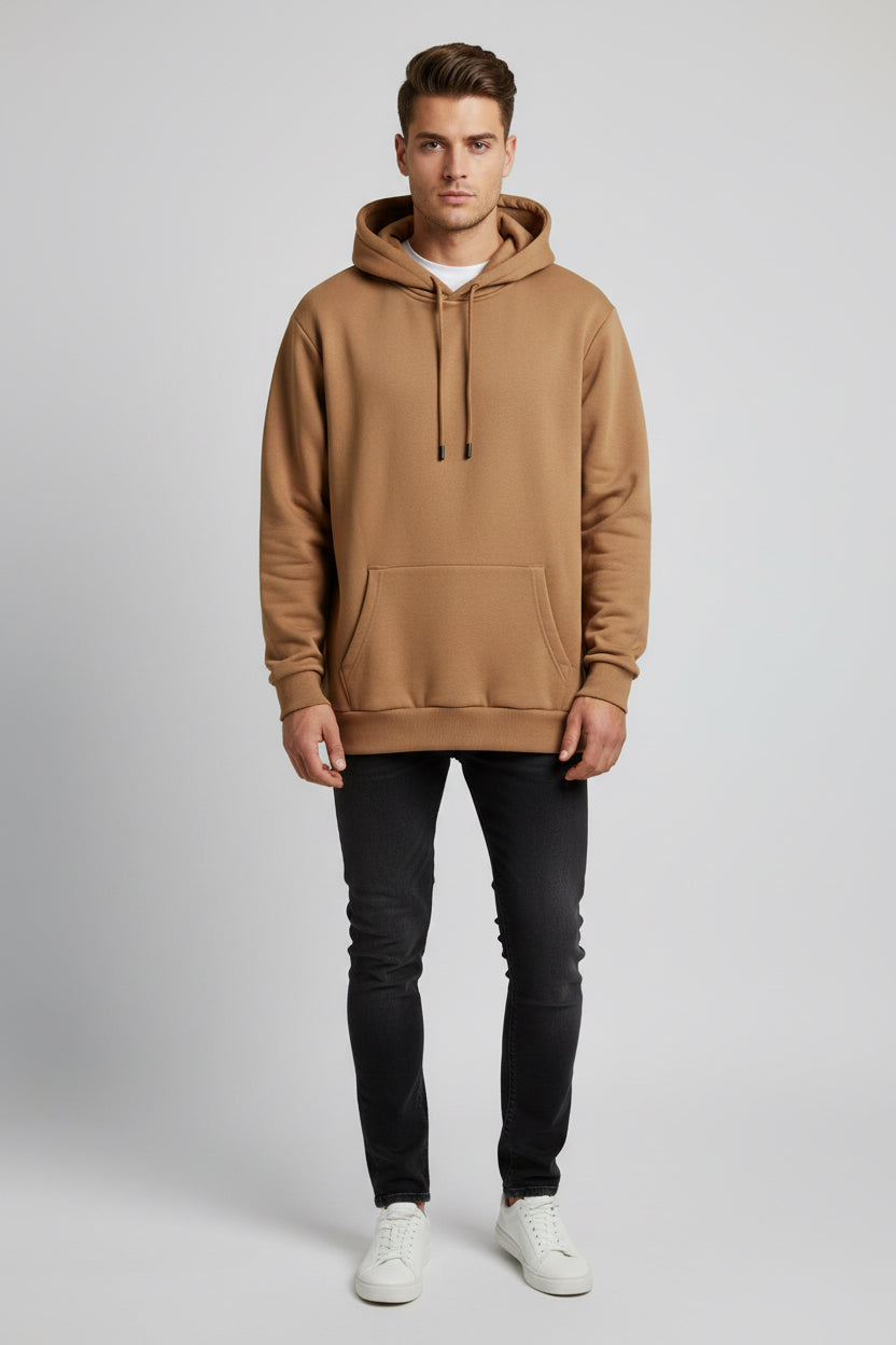 Felpa camel con cappuccio over size
